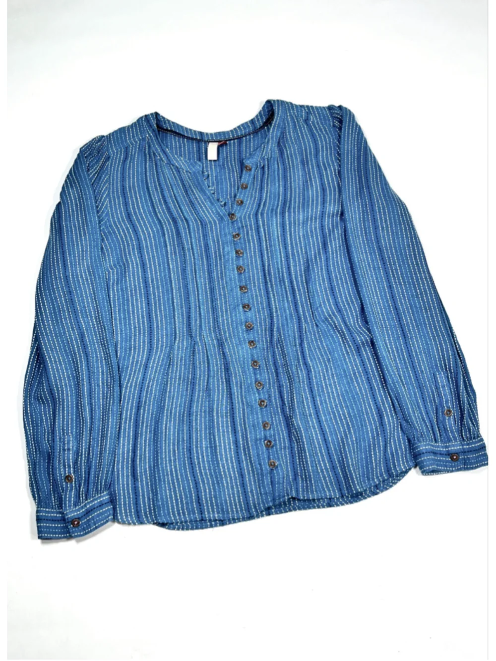 Anthropology Pilcro Button Down Shirt Size M Blue White BlackStriped Long Sleeve